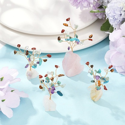 4шт. натуральные смешанные драгоценные камни, украшения для демонстрации дерева жизни, основа из драгоценного камня с медной проволокой, фен-шуй энергетический камень подарок для домашнего офиса украшение рабочего стола