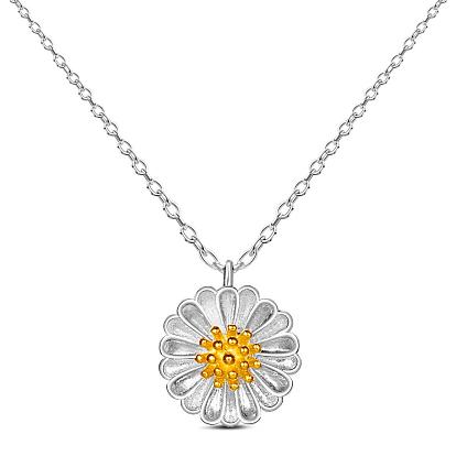 SHEGRACE Fashion 925 Sterling Silver Pendant Necklace, with Real 24K Gold Plated Daisy Pendant, 14.9 inch