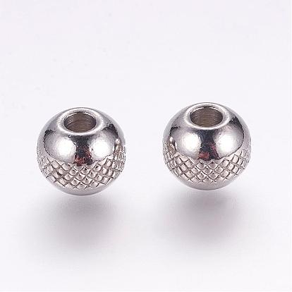 304 Stainless Steel Beads, Round with Ripples