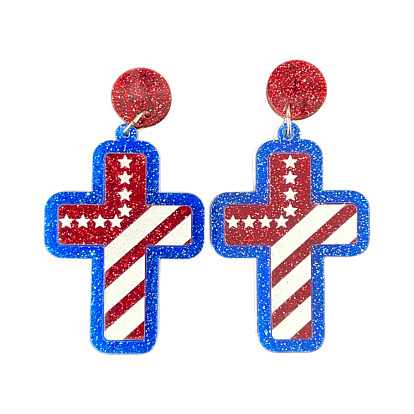 Pendientes colgantes de acrílico con botón para el Día de la Independencia, con polvo del brillo