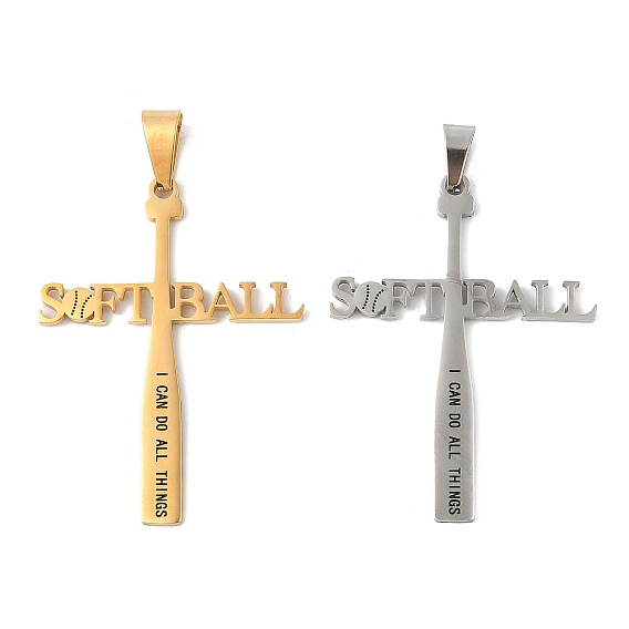 304 из нержавеющей стали большие кулоны, ионное покрытие (ip), софтбольный крест со словом я могу делать все