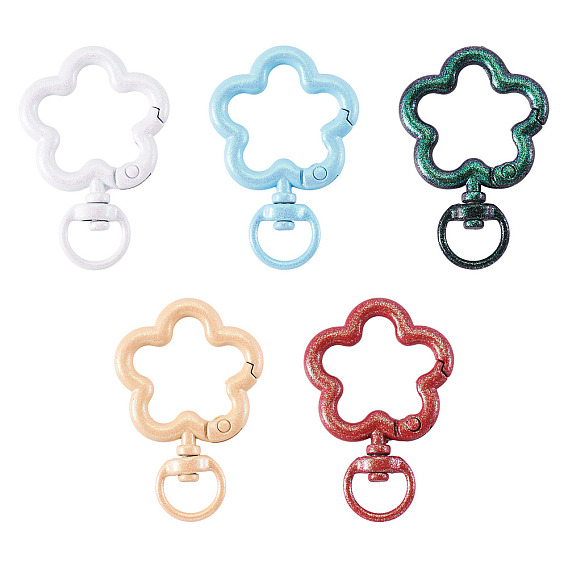 5 шт. застежки-карабины из сплава, окрашенные распылением, с блеском порошок, цветок, без кадмия и без свинца