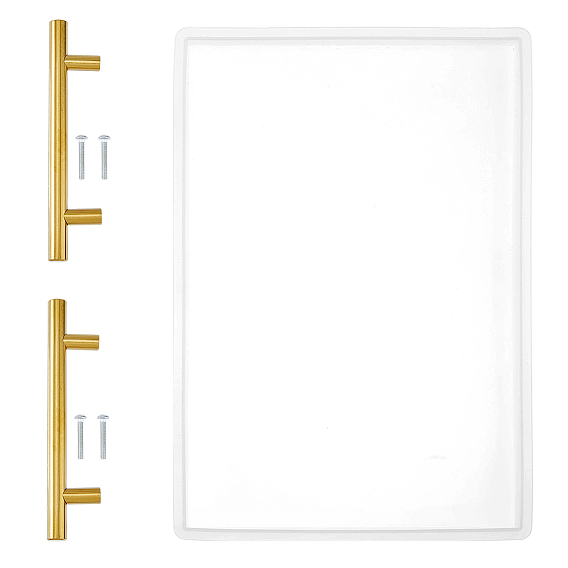 Прямоугольный лоток для фруктов силиконовые формы, для уф-смолы, изготовление изделий из эпоксидной смолы, с 2шт. ручками для выдвижного ящика из нержавеющей стали, золотые