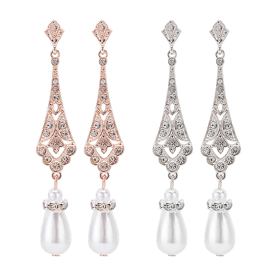 2 пары 2 цвета пластиковые жемчужные серьги-гвоздики с подвесками и стразами, Длинные серьги-капли из сплава с полыми каплями и штифтами из нержавеющей стали 316