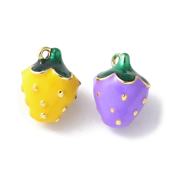 Латунные подвески, с эмалью, долговечный, без кадмия и без свинца, стойки покрытие, реальный 18 k позолоченный, клубничное очарование