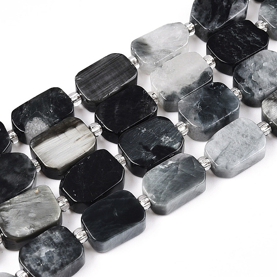 Натуральный орлиный глаз бусы, с бисером, прямоугольные