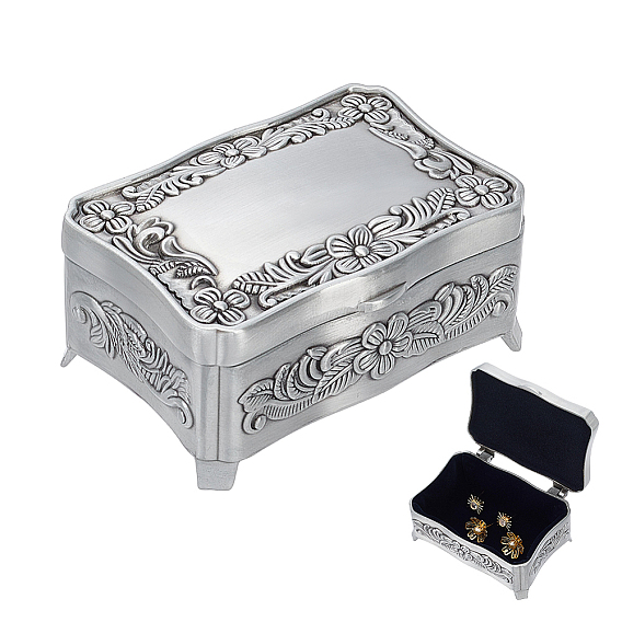Joyeros de aleación con grabado floral retro europeo, Cajas decorativas rectangulares de metal para escritorio, ideales para guardar pequeños objetos.