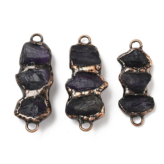 Подвески-соединители с самородками натурального аметиста, с латунной фурнитурой 