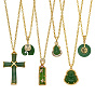 6Pcs Brass Chains Necklaces, with Natural Green Aventurine & Glass Pendants, Mixed Shapes