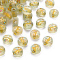 Transparent Acrylic Beads, Metal Enlaced, with Glitter Powder, Flat Round with Expression