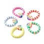 Handmade Polymer Clay Beads Finger Rings, Flower with Smile