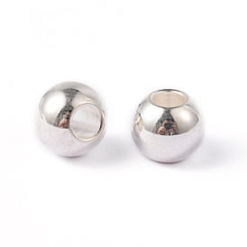 Round 202 Stainless Steel Beads, Silver Color Plated