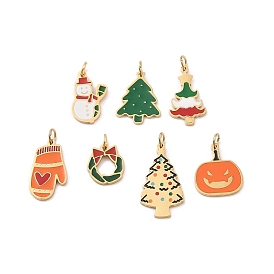 Christmas Theme 304 Stainless Steel Pendants, with Enamel and Jump Ring, Real 14K Gold Plated