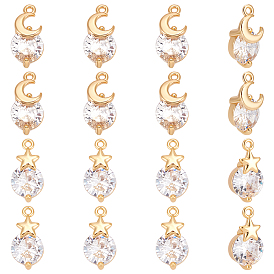 16 шт. 2 стили латунные микро-паве кубические циркониевые подвески, реальный 18 k позолоченный