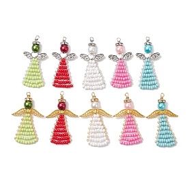 10Pcs Glass Seed Beads Pendants, with Golden Alloy Findings, Angle