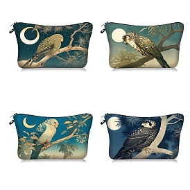 Bird Print Polyester Cosmetic Zipper Pouches, Waterproof Clutch Bag, Toilet Bag for Women