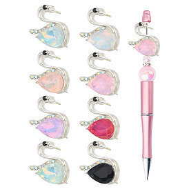 8 шт. 8 цветные бусины из сплава с микропаве из кубического циркония, маленький лебедь, серебряные