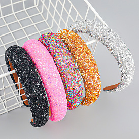 Colorful Beaded Headband with Wide Fabric and Sponge for Trendy Party Hairstyles
