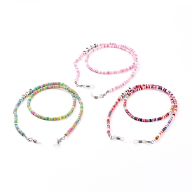 Rainbow Eyeglasses Chains, Neck Strap for Eyeglasses, with Polymer Clay Heishi Beads, Cube Acrylic Beads and Rubber Loop Ends, Word Love