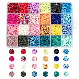 24 Colors Handmade Polymer Clay Beads, for DIY Jewelry Crafts Supplies, Disc/Flat Round, Heishi Beads