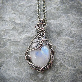 Jewelry Vintage Wrap Moonstone Necklace Women Fashion Jewelry Girls Gifts