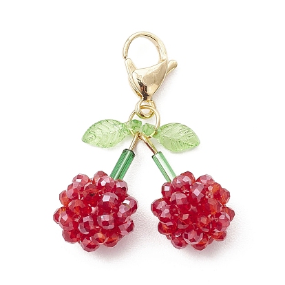 Вишневый акрил с подвесками из стеклянных бусин, Сплав с застежками когтя омара