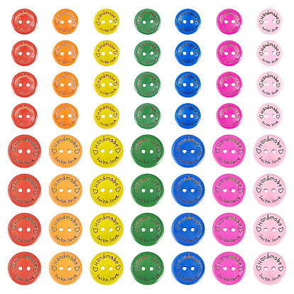 200шт. 2 стили деревянные кнопки, 2-луночное, окрашенные, плоско-круглые