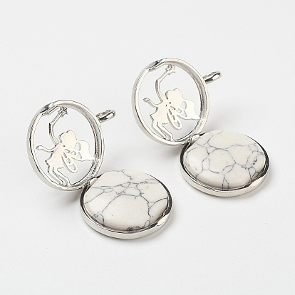 Synthetic Howlite Pendants, with Brass Diffuser Locket Findings, Flat Round with Angel