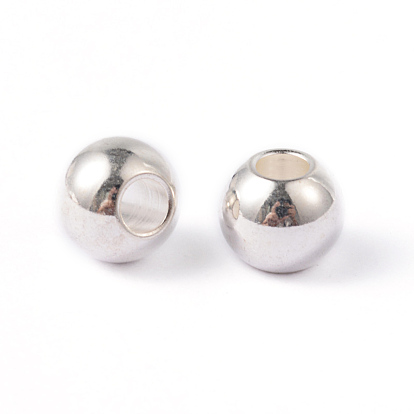 Round 202 Stainless Steel Beads, Silver Color Plated