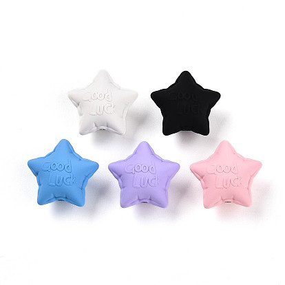 Прорезиненные бисера стиль акриловые, звезда со словом удачи