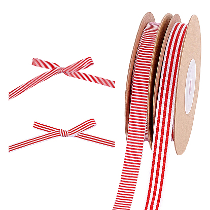 2 Rolls 2 Colors Polyester Striped Ribbon, White