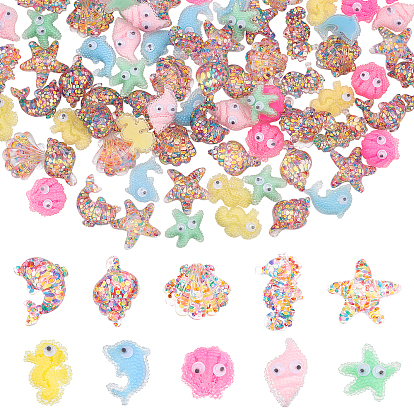 80Pcs 10 Style Ocean Theme Transparent Resin Cabochons, Mixed Shapes