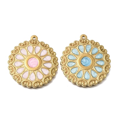 304 Stainless Steel Enamel Pendants, Flower Charms, Golden
