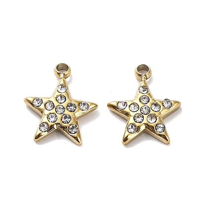 Ion Plating(IP) 304 Stainless Steel Pendants, with Crystal Rhinestone, Star Charm