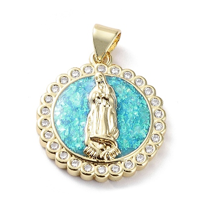 Rack Plating Brass Micro Pave Clear Cubic Zirconia Pendants, with Synthetic Opal, Cadmium Free & Lead Free, Long-Lasting Plated, Real 18K Gold Plated