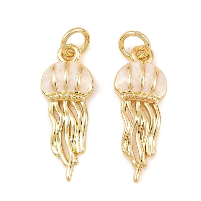 Brass Enamel Pendants, Jellyfish Charms, with Jump Ring