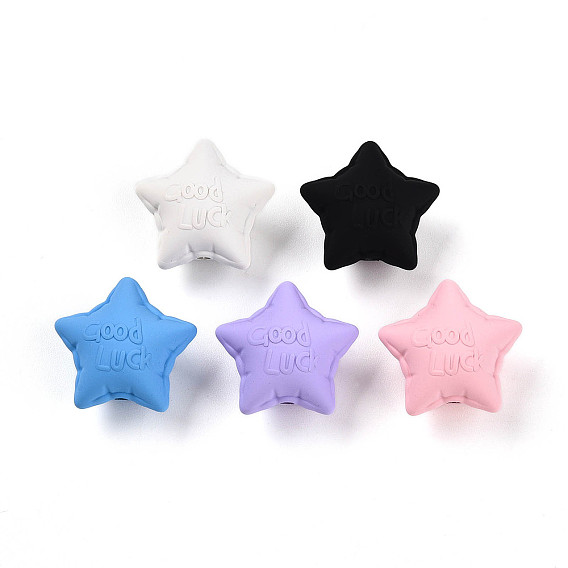 Прорезиненные бисера стиль акриловые, звезда со словом удачи