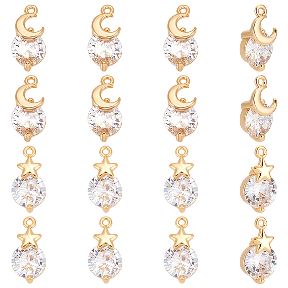 16 шт. 2 стили латунные микро-паве кубические циркониевые подвески, реальный 18 k позолоченный