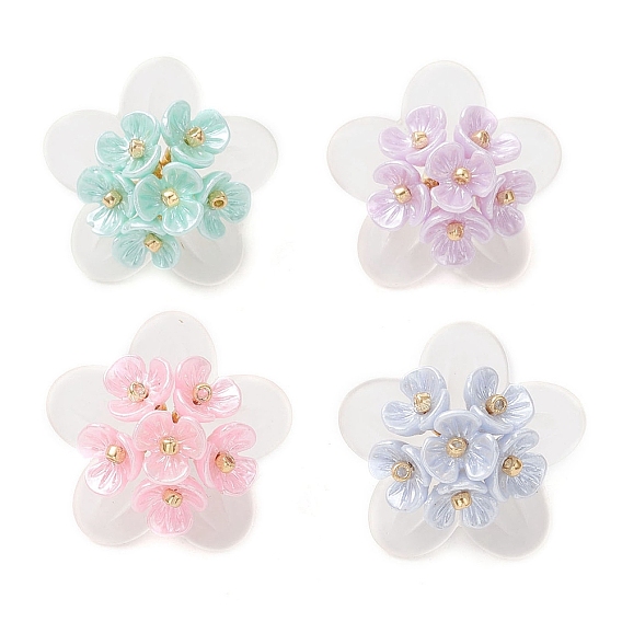 4шт. матовые акриловые колпачки для бусин, подвески, , с колпачками из искусственного жемчуга и стеклянными бусинами.