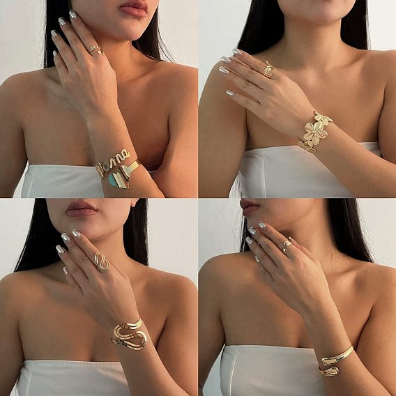 Наборы из сплава браслетов-манжет и колец для женщин