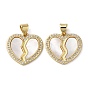 Brass Micro Pave Cubic Zirconia Pendants, Cadmium Free & Lead Free, with Shell, Heart