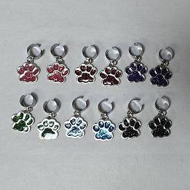 12pcs 6 couleurs empreinte de patte alliage émail stéthoscope pendentif décorations, avec 304 accessoires en acier inoxydable