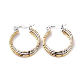 Tricolor 304 Stainless Steel Overlapping Triple Circle Hoop Earrings for Women