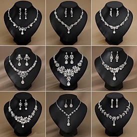 Alloy & Rhinestone Studs Earrings & Necklaces Set, Jewely for Women