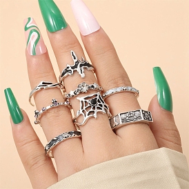 8Pcs Alloy Rhinestone Cuff Rings, Enamel Style