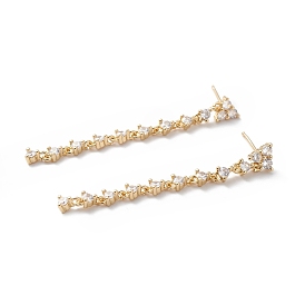 Clear Cubic Zirconia Triangle Dangle Stud Earrings, Brass Chain Tassel Long Drop Earrings for Women, Cadmium Free & Lead Free