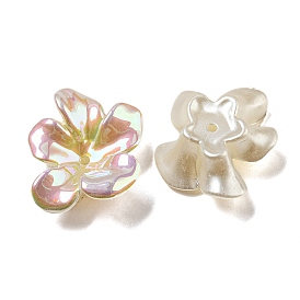 Capuchons de perles en plastique ABS irisés à placage UV, Flower 5 pétales