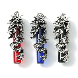 Tibetan Style Alloy & Glass Big Pendants, Cadmium Free & Lead Free, Dragon & Column, Antique Silver