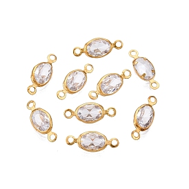 Brass Clear Cubic Zirconia Connector Charms, Oval Links