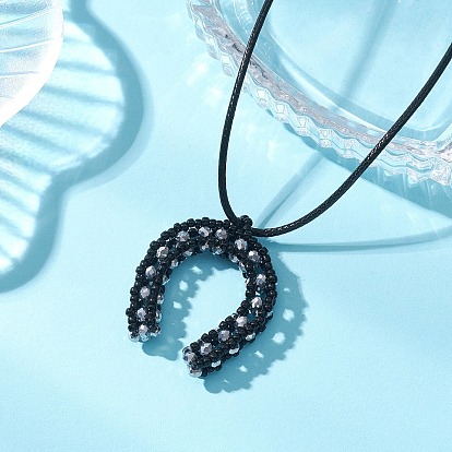 Ковбойские гальванизированные прозрачные стеклянные бусины с подвеской в виде подковы, ожерелья из вощеного хлопкового шнура, платина